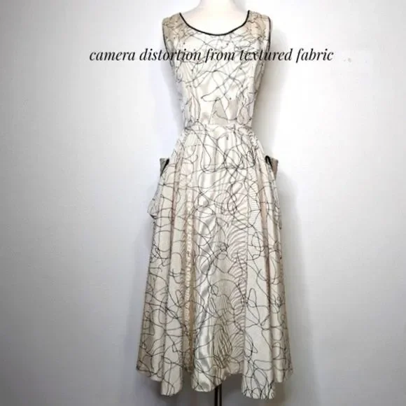 Vintage 50s Party Dress Circle Skirt Side Pockets Hand Sewn Midi - Picture 2 of 16